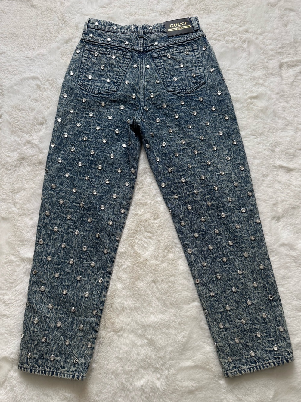 Gucci Dark Blue Studded Straight-Leg Jeans
